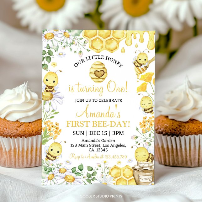 Convite First Bee Day Floral Honey Bee Birthday Party (Criador carregado)