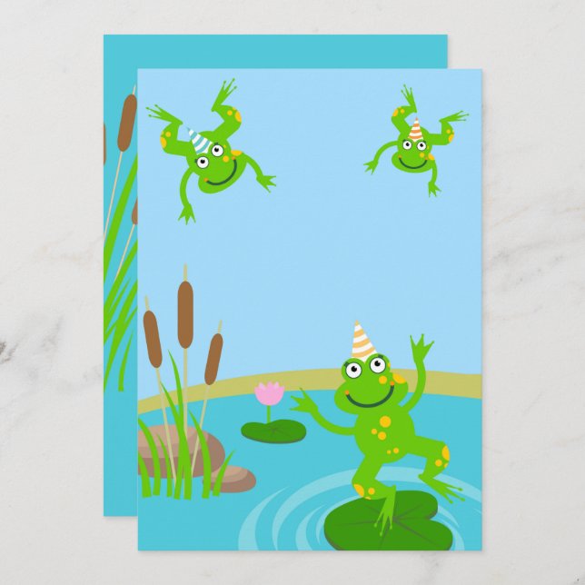 Convite First birthday baby frog family party  (Frente/Verso)