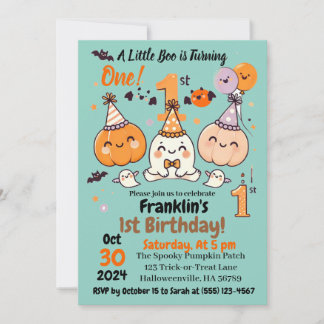 Convite First Birthday Halloween Pumpkin Ghost Party
