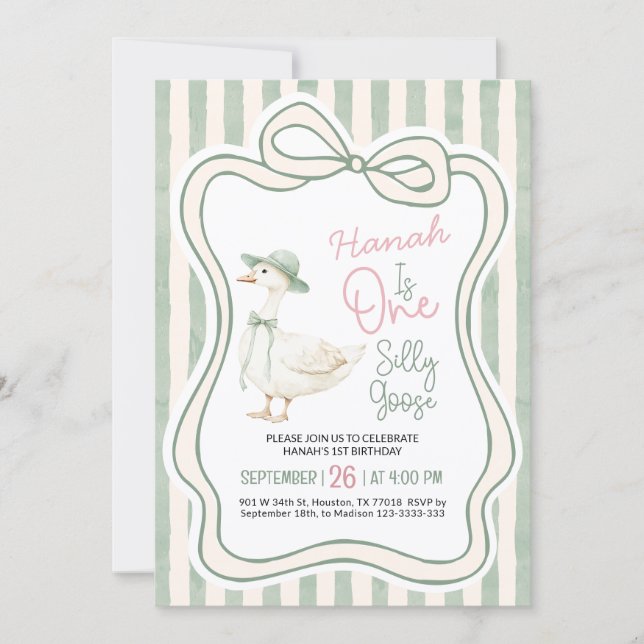 Convite First Birthday Invitation, Silly Goose Birthday  (Frente)