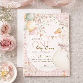 Convite First birthday invitation with a fun goose design