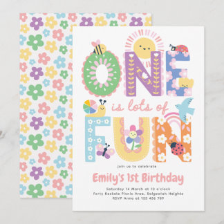 Convite First Birthday Invite Girl, One is lots of Fun