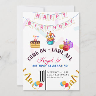 Convite First Birthday Party Invitation, Kids 1st Birthday