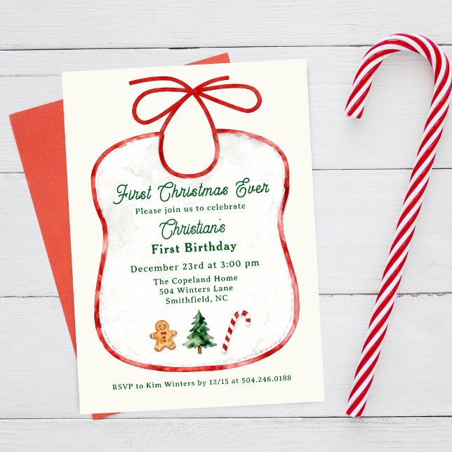 Convite First Christmas Ever Bib First Birthday (Criador carregado)