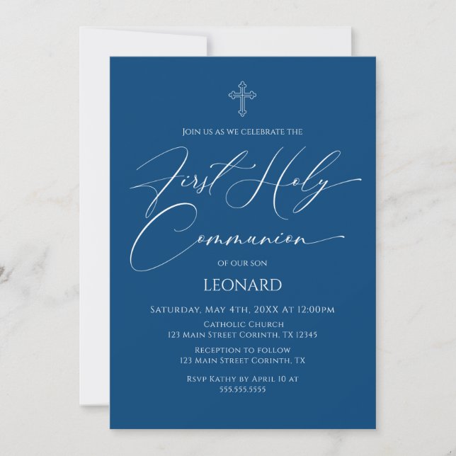 Convite First Communion Blue Invitation (Frente)