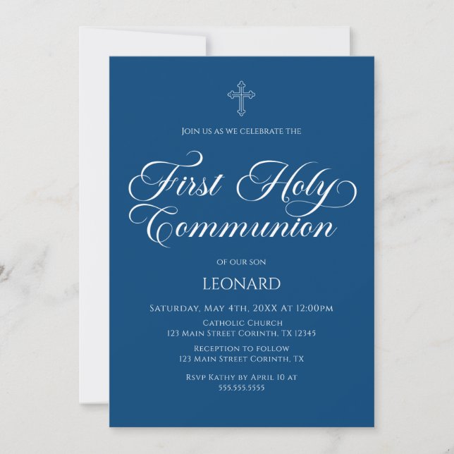 Convite First Communion Blue Invitation (Frente)