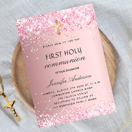 Convite First communion blush pink glitter luxury