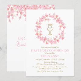 Convite First Communion Cherry Blossom floral Invitation 
