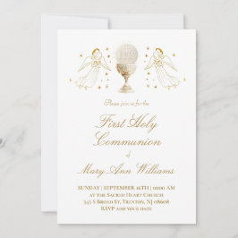 Convite First Communion Eucharist golden angels Invitation