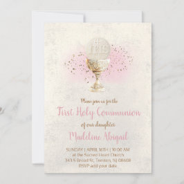 Convite first communion  FAUX glitter and pink watercolor
