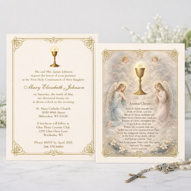Convite First Communion Invitation Anima Christi (Anima Christi First Holy Communion Invitations )