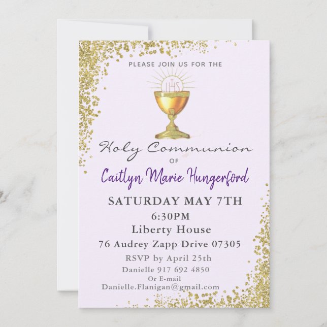 Convite First Communion Invite Purple (Verso)