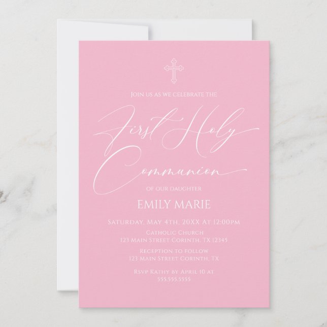 Convite First Communion Pink Invitation (Frente)
