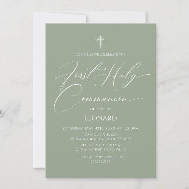 Convite First Communion Sage Invitation (Frente)