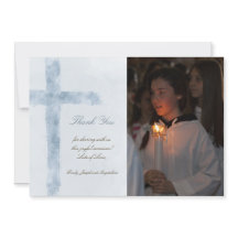 First Communion watercolor blue cross thank you