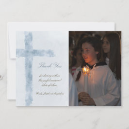Convite  First Communion watercolor blue cross thank you