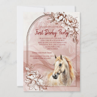 Convite First Derby Party Invitation with Floral Design an
