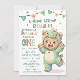 Convite First Dino Birthday Party Cute Teddy Bear Dinosaur