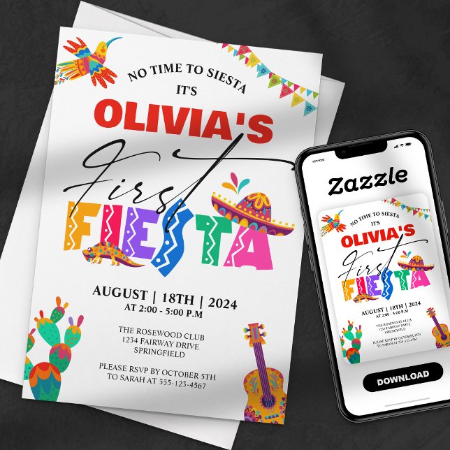 Convite First Fiesta - primeiro aniversario mexicano color (Criador carregado)