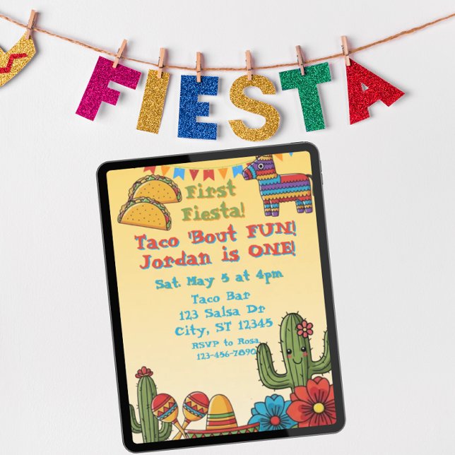 Convite First Fiesta, Taco 'Bout One, 1st Birthday (Criador carregado)