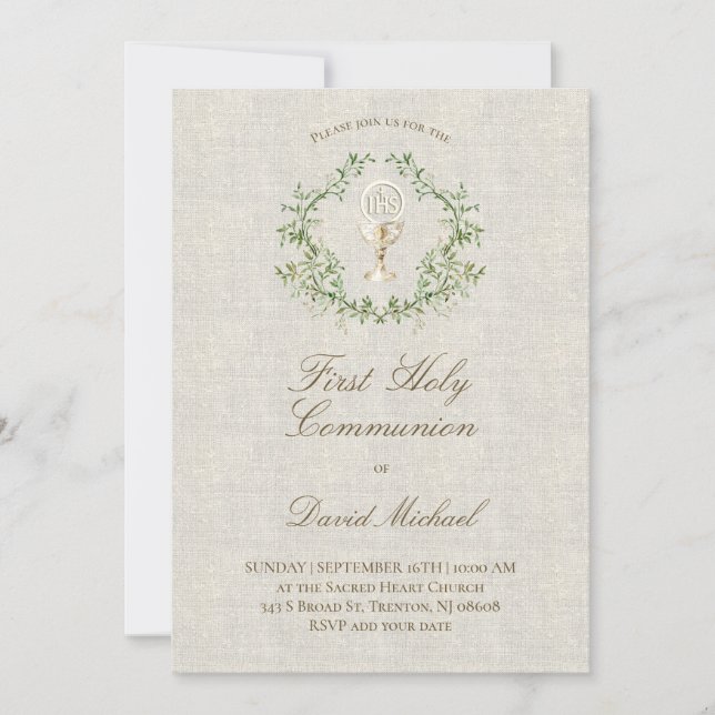 Convite First Holy Communion beige texture (Frente)