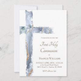 Convite First Holy Communion blue agate Holy Cross