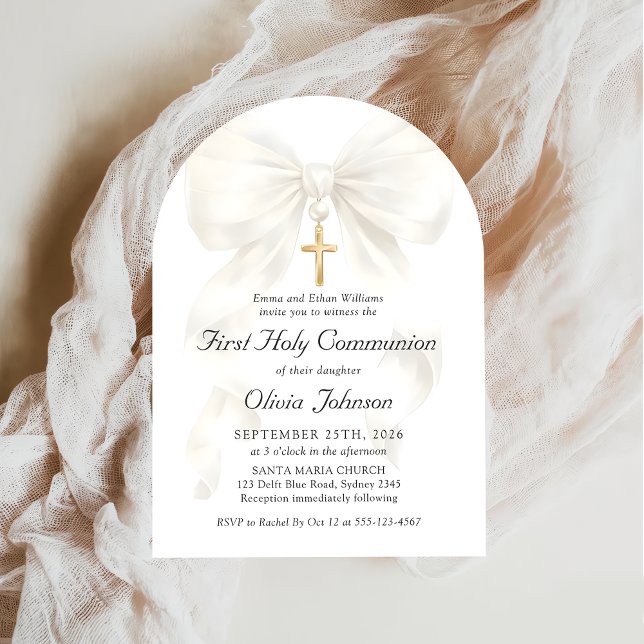 Convite First Holy Communion Coquette Bow Girl Invitation (Criador carregado)