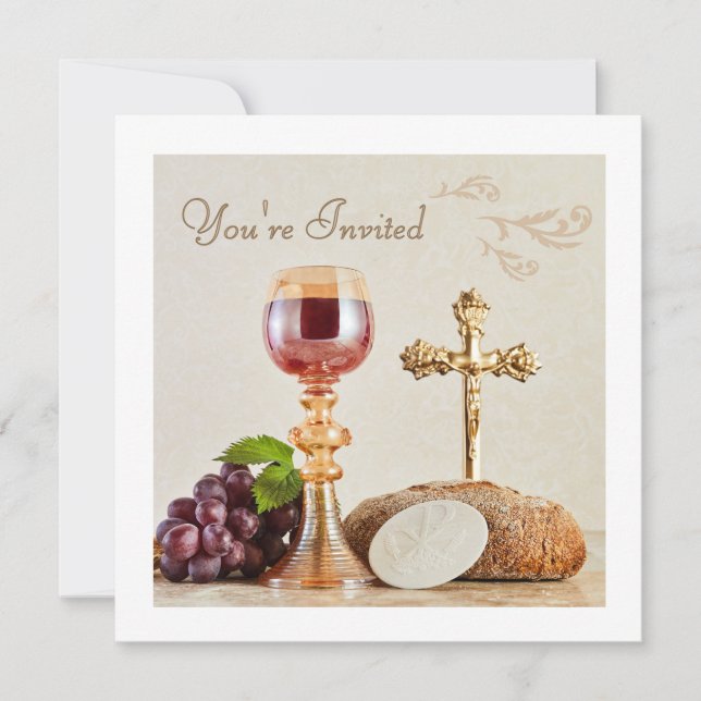 Convite First Holy Communion | Elegant Eucharist Chalice  (Frente)