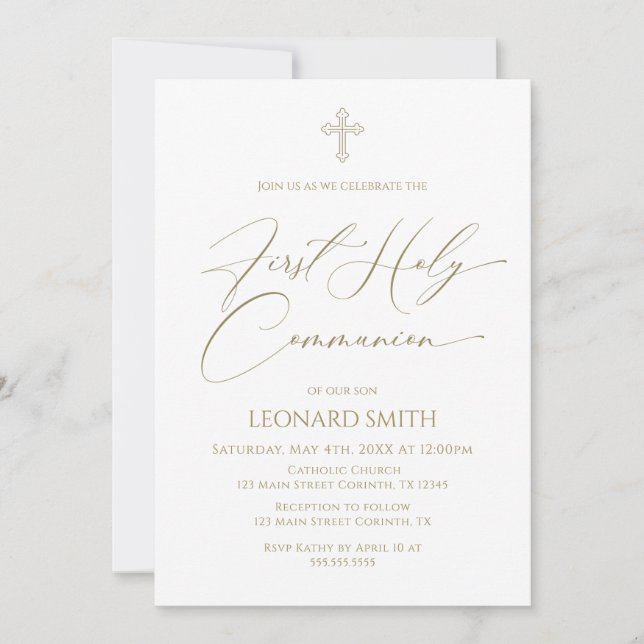 Convite First Holy Communion gold Invitation (Frente)