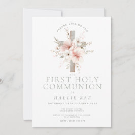 Convite First Holy Communion Invitation, Floral Cross