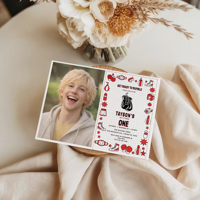 Convite First Knockout Boxing 1st Birthday – Fun Kids Part (First Knockout Boxing 1st Birthday – Fun Kids Part Invitation
)