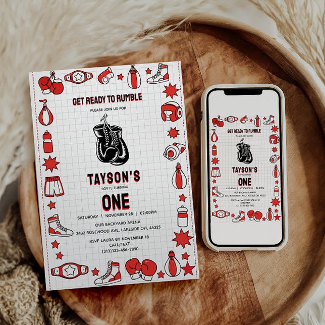 Convite First Knockout Boxing 1st Birthday – Fun Kids Part (First Knockout Boxing 1st Birthday – Fun Kids Part Invitation
)