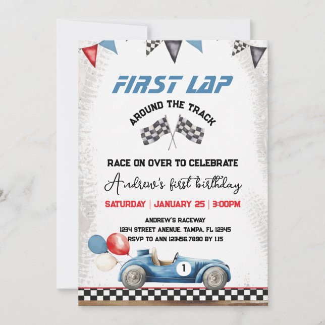 Convite first lap, 1st birthday (Frente)