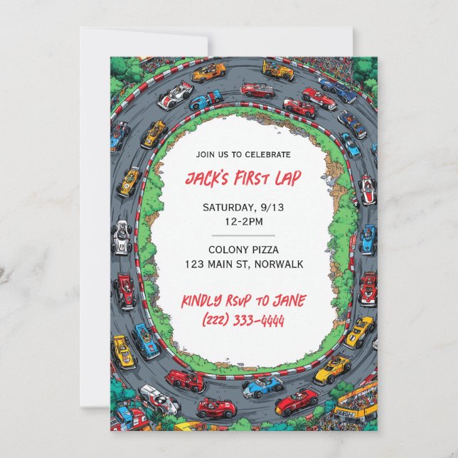 Convite First Lap Boy's First Birthday Invitation  (Frente)