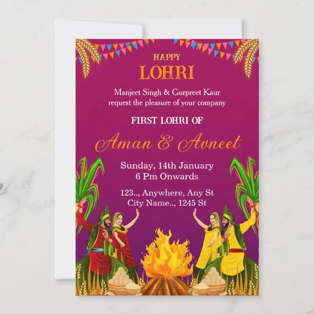 Convite First Lohri Celebration Invitation Card (Frente)