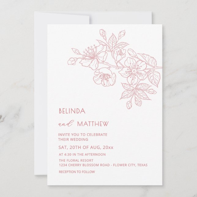 Convite First Names Only Blush Flowers White Minimalist (Frente)