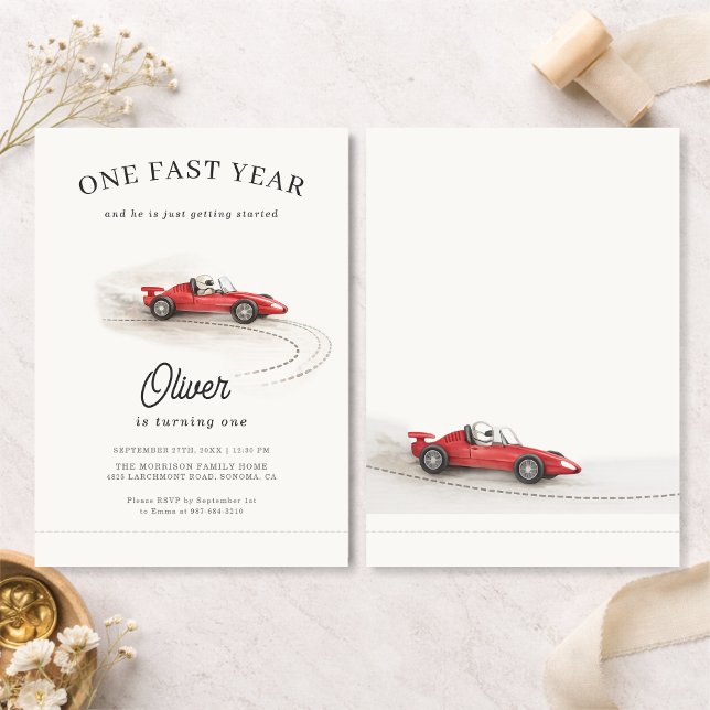 Convite First Race Car 1st Year Birthday (Criador carregado)
