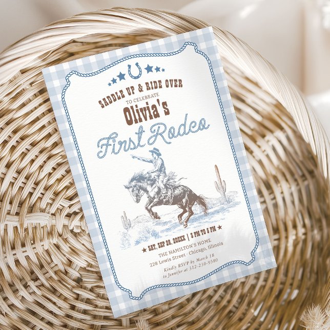 Convite First Rodeo 1st Birthday Blue Western (Criador carregado)