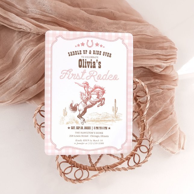 Convite First Rodeo 1st Birthday Girl Western Cowgirl  (Criador carregado)