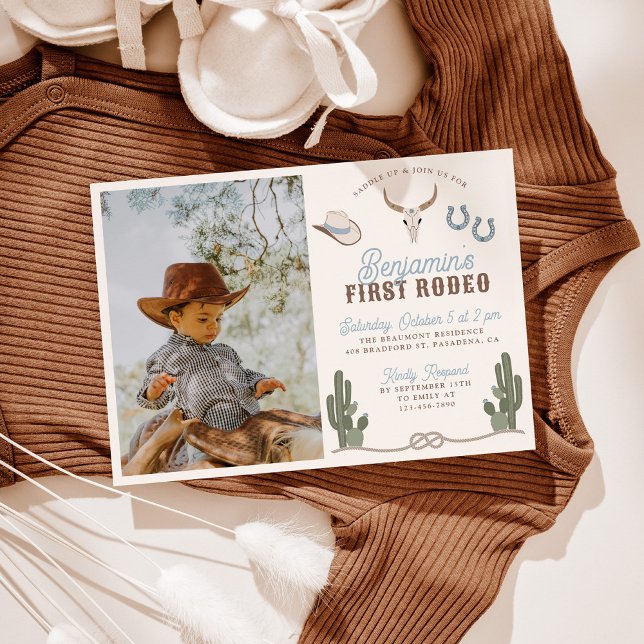 Convite First Rodeo 1st Birthday Invitation with Photo (Criador carregado)