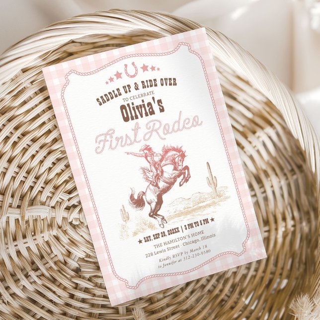 Convite First Rodeo 1st Birthday Pink Western (Criador carregado)