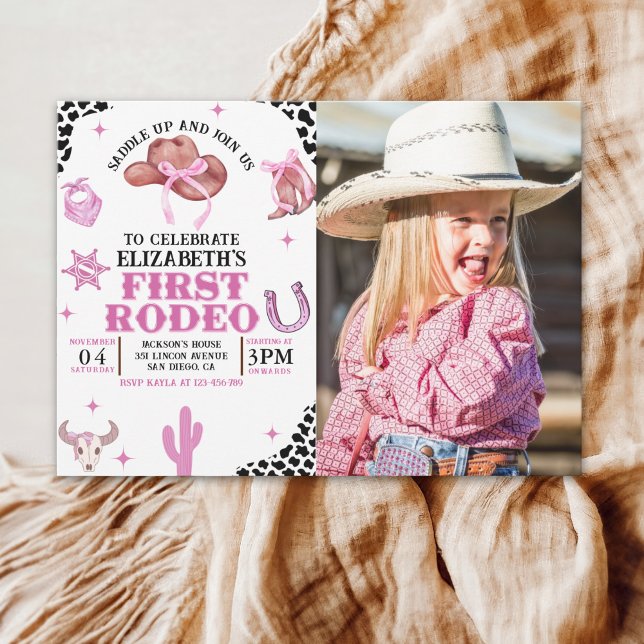 Convite First Rodeo Birthday for Girls – Pink Western (Criador carregado)