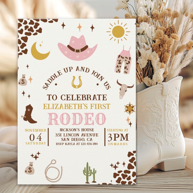 Convite First Rodeo Birthday Girl, Fun Cowgirl Birthday  (Criador carregado)