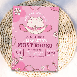 Convite First Rodeo Birthday Girl Pink and white
