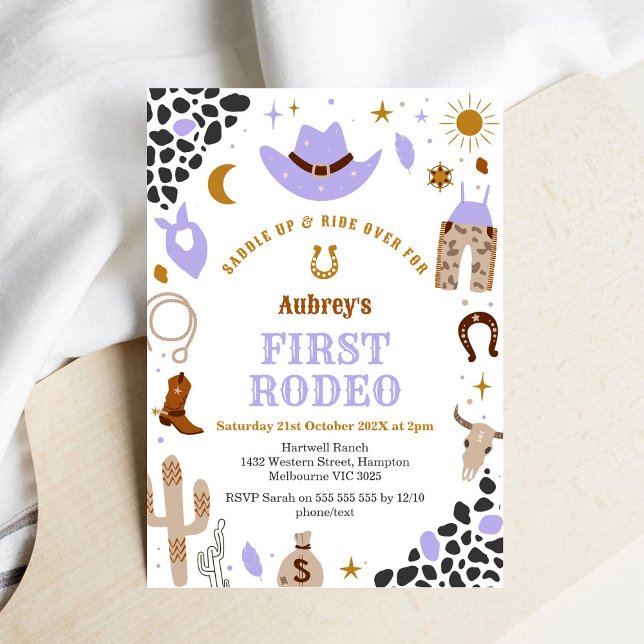 Convite First Rodeo Cowbow Western 1st Birthday Invitation (Criador carregado)