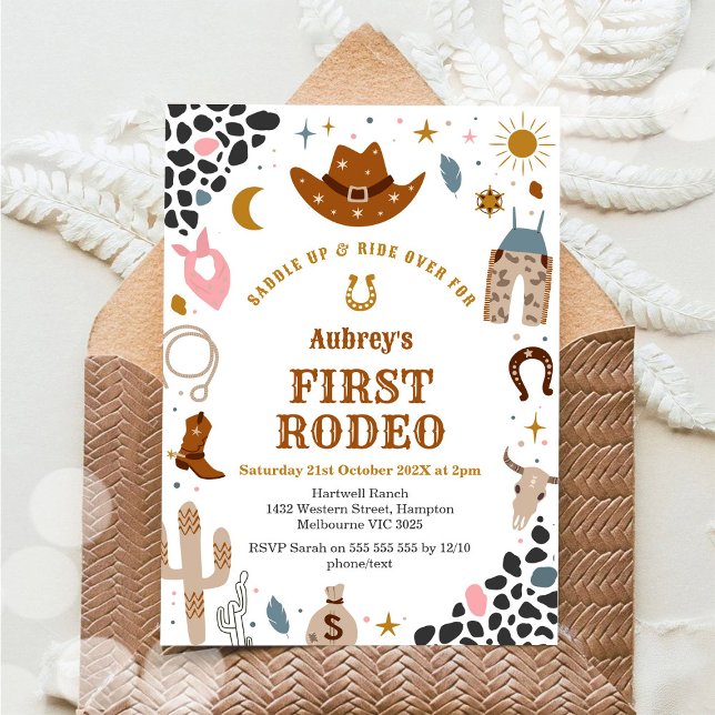 Convite First Rodeo Cowbow Western 1st Birthday Invitation (Criador carregado)
