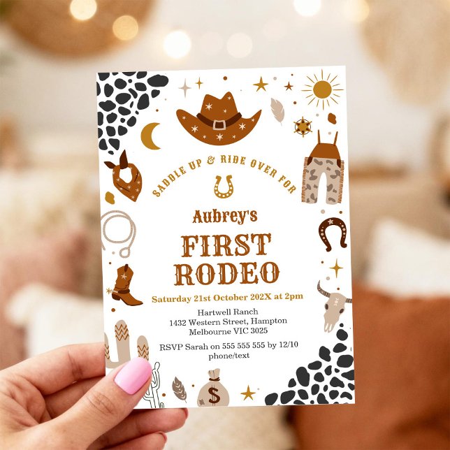 Convite First Rodeo Cowbow Western 1st Birthday Invitation (Criador carregado)