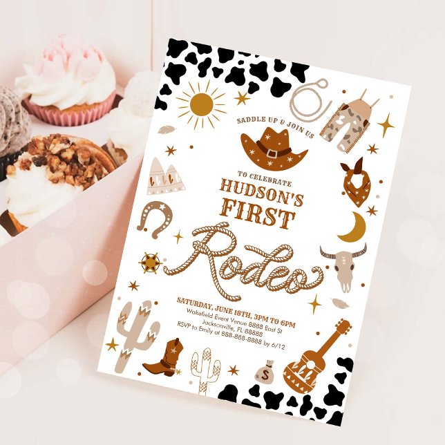 Convite First Rodeo Cowboy Birthday Invitation (Criador carregado)