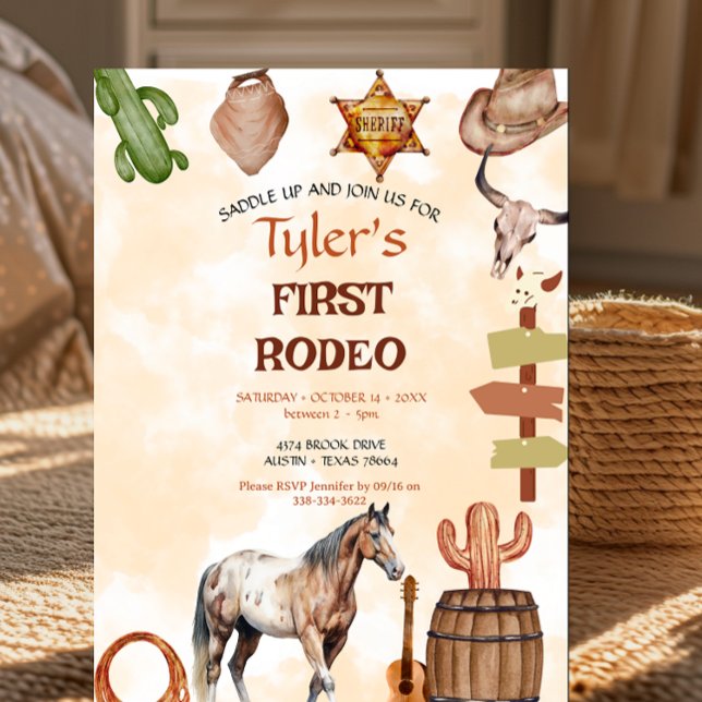 Convite First Rodeo Cowboy Wild West Western Boy Birthday (Criador carregado)