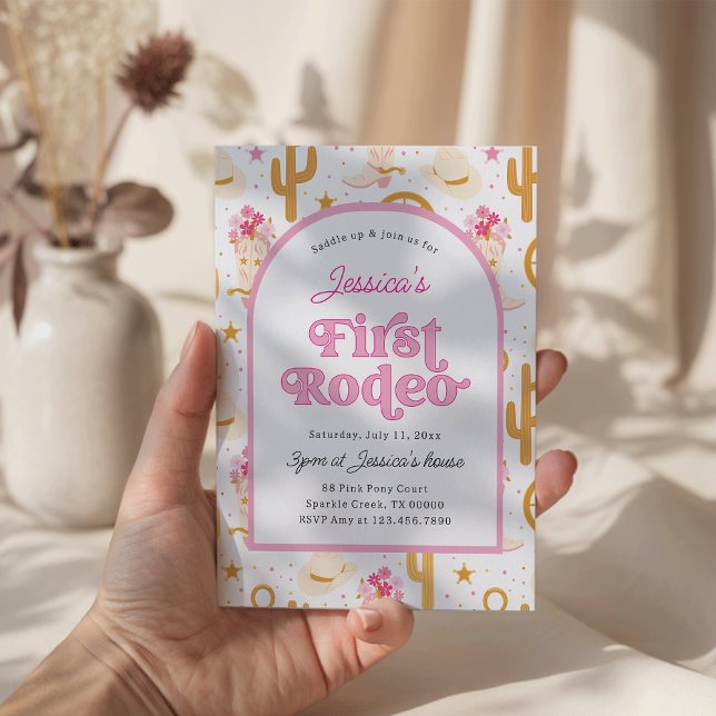 Convite First Rodeo Cowgirl Pink 1st Birthday Party (Criador carregado)